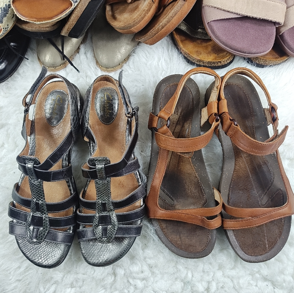 Teva Brown Leather + Clarks Artisan Silver Sandals — 2-Pair Bundle (Women’s 9M
